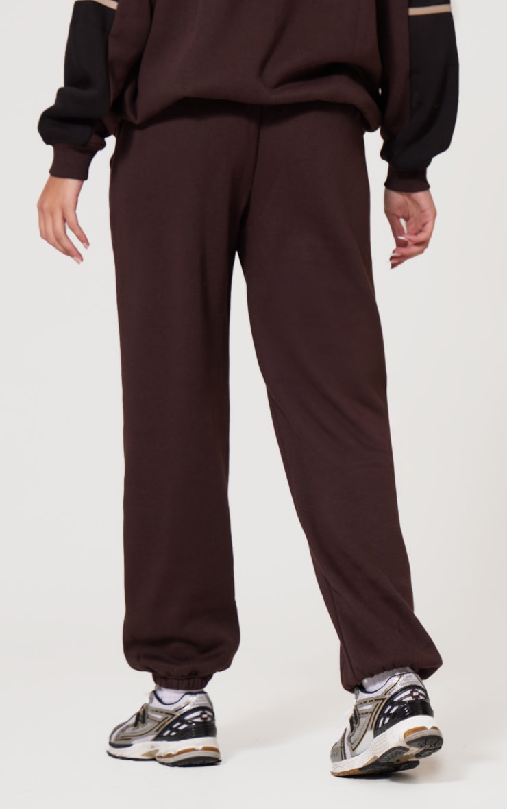 Dark Brown Print Embroidered Leisure Club Wide Leg Joggers