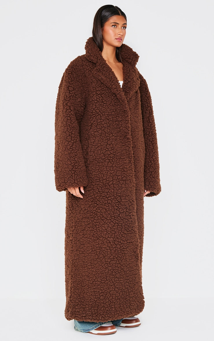 Chocolate Plush Borg Maxi Coat