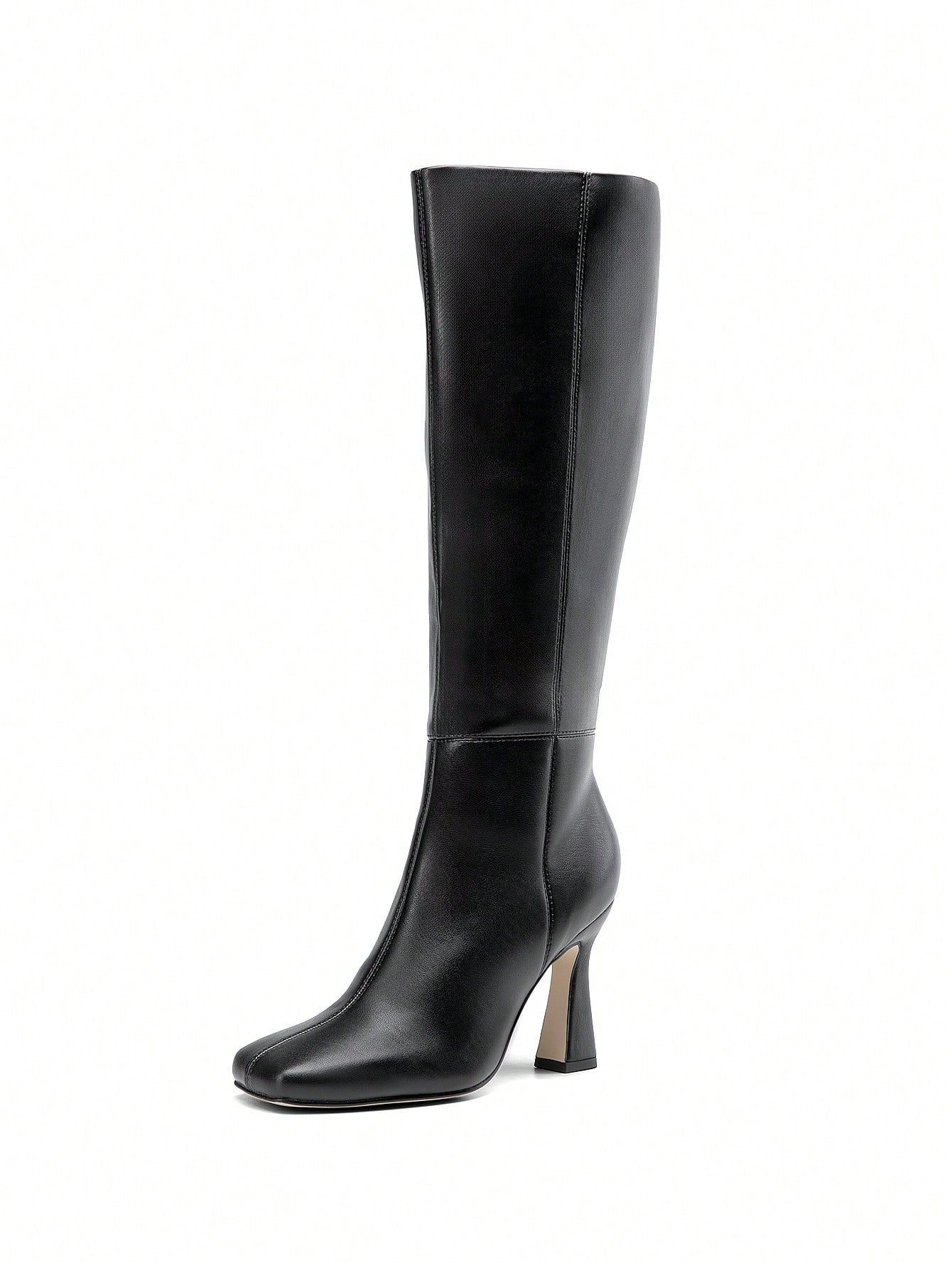 Women's Square Heel Knee-High Black Boots