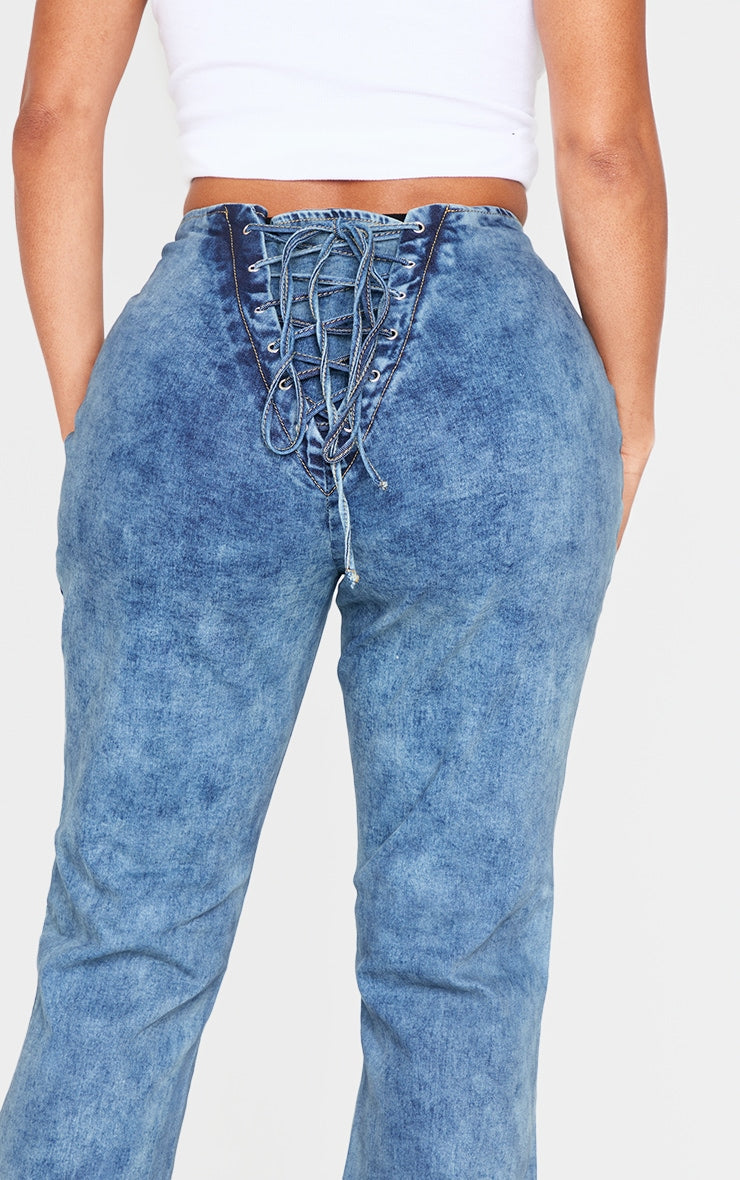 Shape Black Denim Lace Up Back Flare Jeans