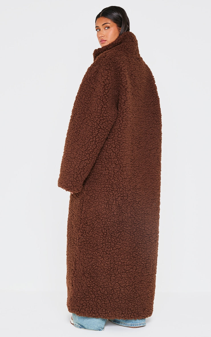 Chocolate Plush Borg Maxi Coat