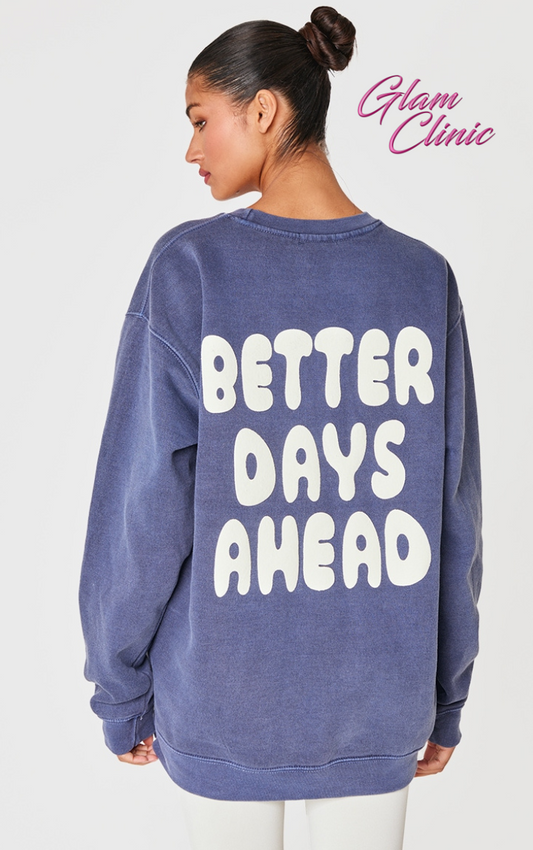 Navy Better Days Ahead Printed Washed Sweatshirt