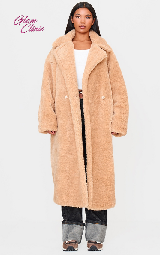 Caramel Plush Teddy Maxi Coat