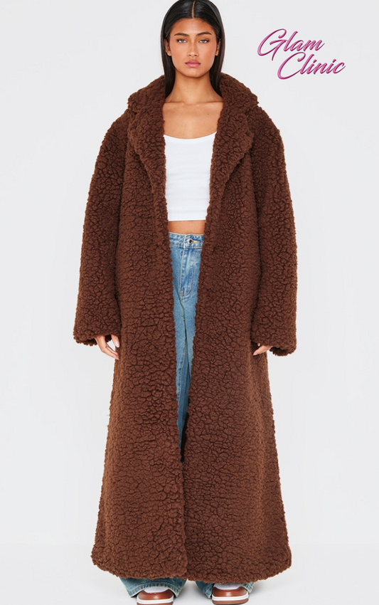 Chocolate Plush Borg Maxi Coat