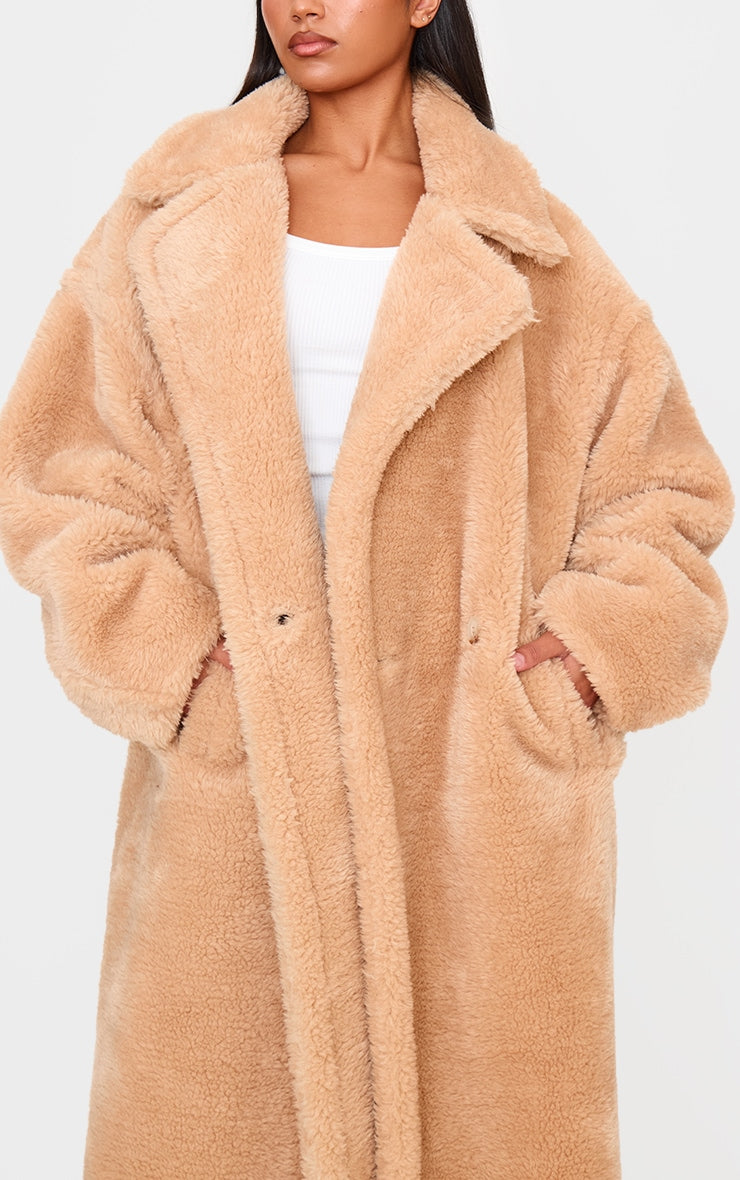 Caramel Plush Teddy Maxi Coat