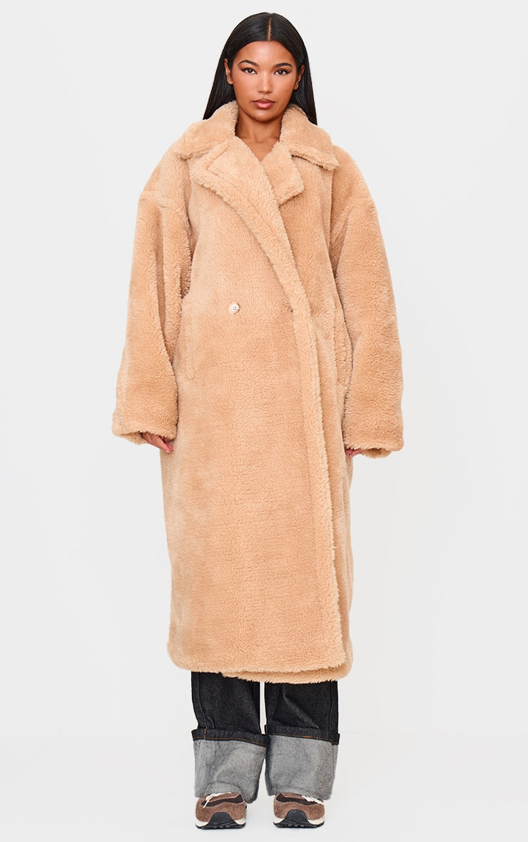 Caramel Plush Teddy Maxi Coat