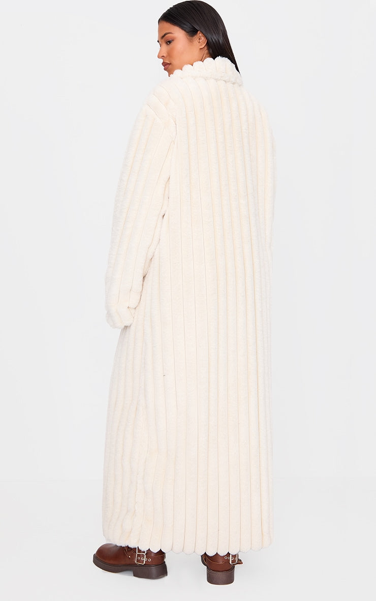 Tall Cream Faux Fur Rib Detail Maxi Coat