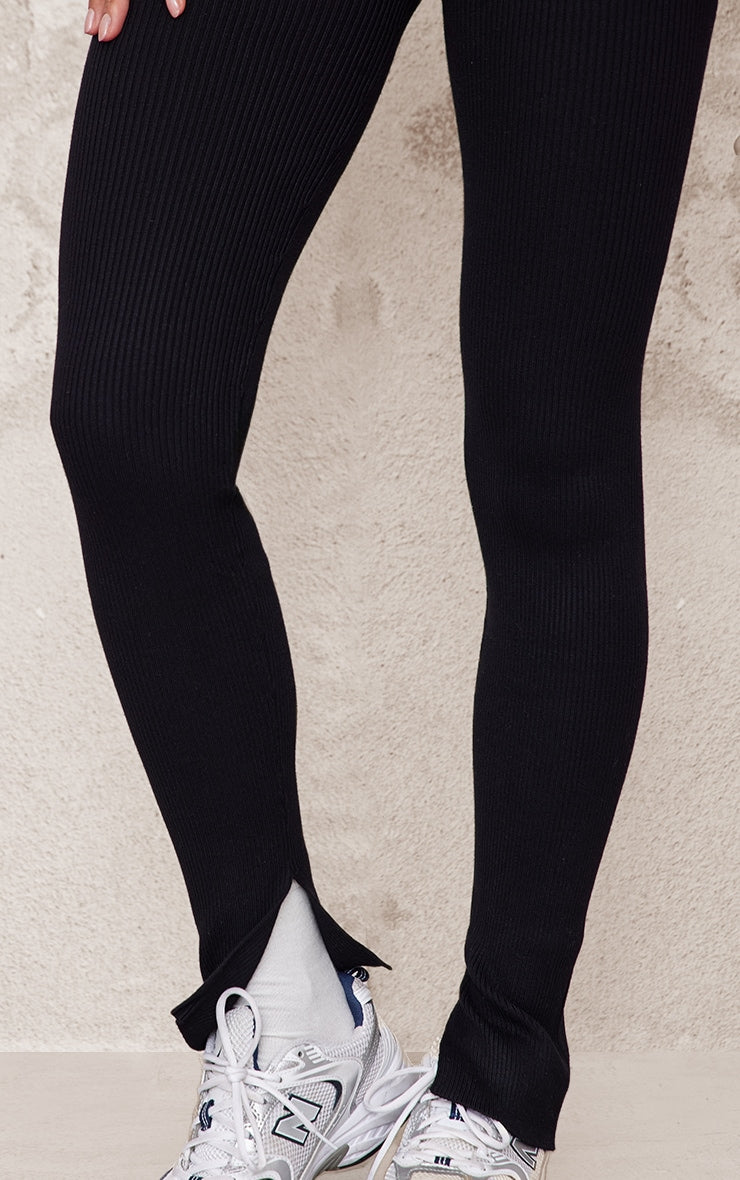 Black Knitted Split Hem Flare Trousers